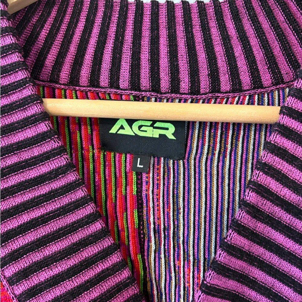 AGR Knit Cherish Psychedelic Panelled Cardigan Merino Wool Rave Sweater Large - Picture 10 of 15